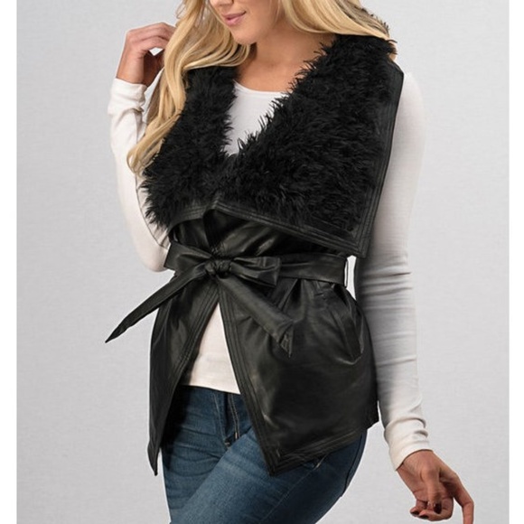 Jackets & Blazers - SALE !!! Black Faux Leather Sherpa Fur Vest Jacket